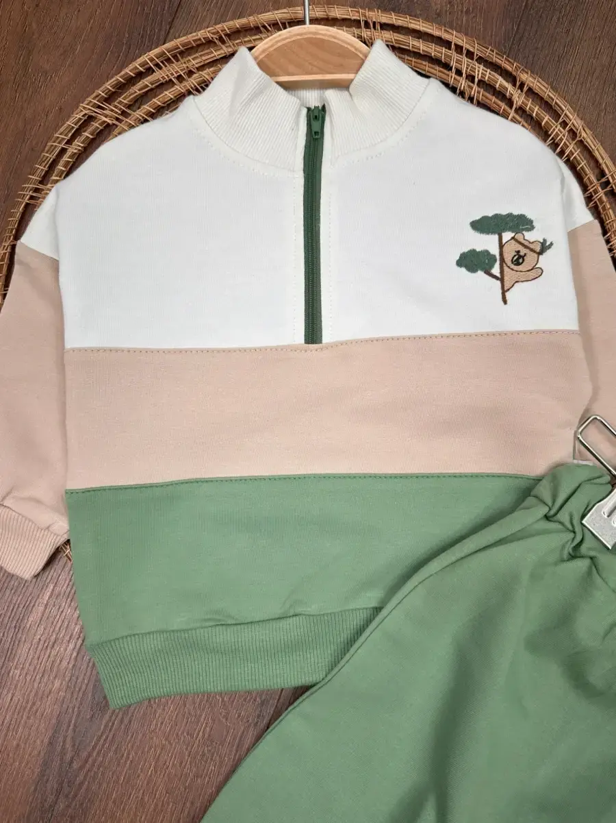 Yüksek Kalite Pamuk Fermuarlı Animal Detaylı Cepli 2li Erkek Bebek Takım