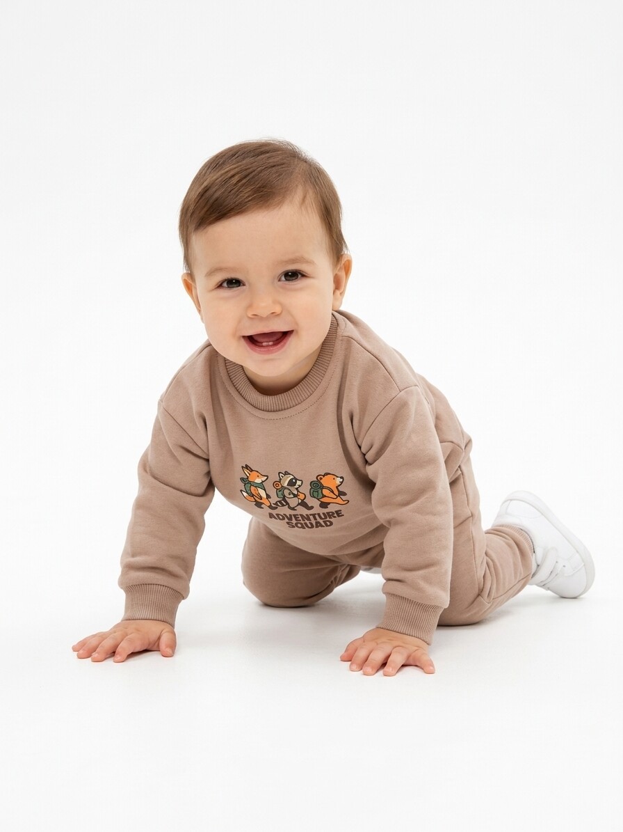Pamuklu Sırt Figürlü Smile Detaylı Erkek Bebek 2li Takım Varyantı