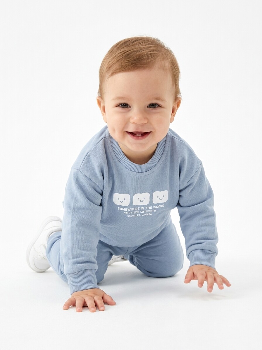 Pamuklu Sırt Figürlü Smile Detaylı Erkek Bebek 2li Takım - Görsel 4