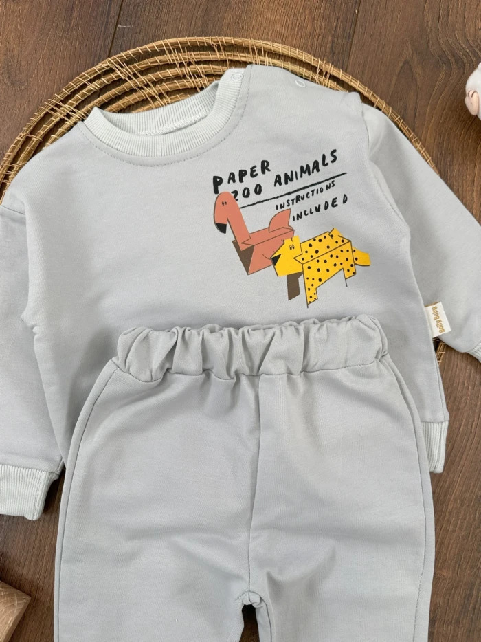 Pamuklu Omuzdan Çıtçıtlı Dinazor Detaylı 2li Erkek Bebek Takım - Detay Görseli 3