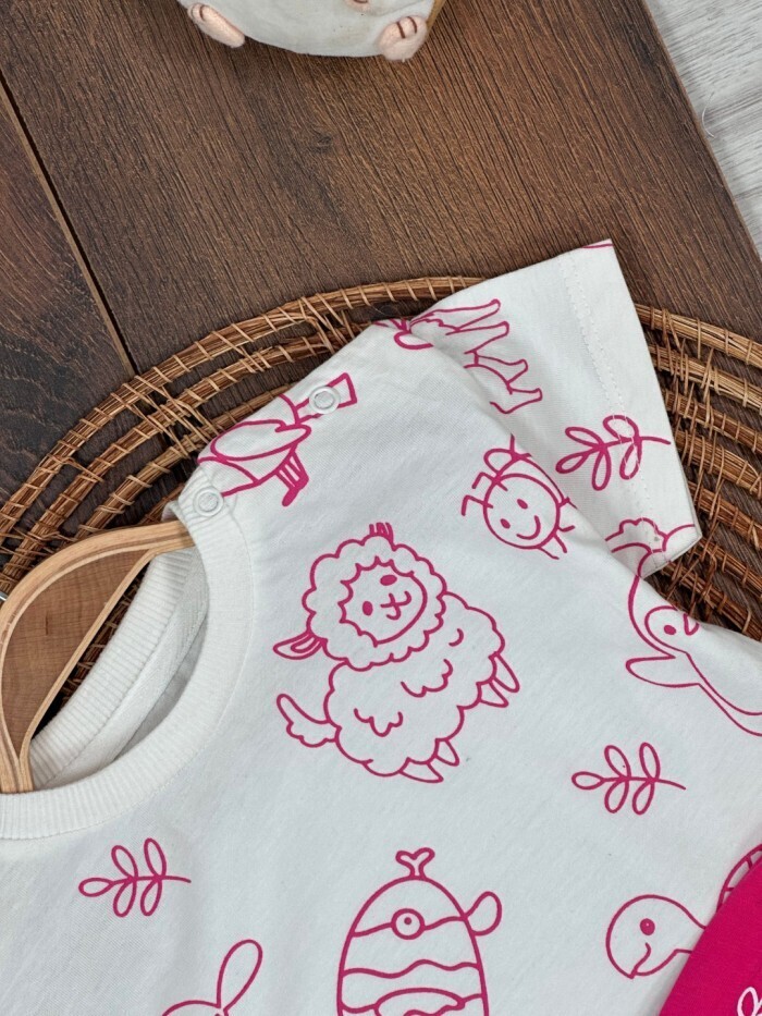 Yazlık Pamuklu Balık Desenli Kısa Kollu Kiz Bebek 2li Takım
