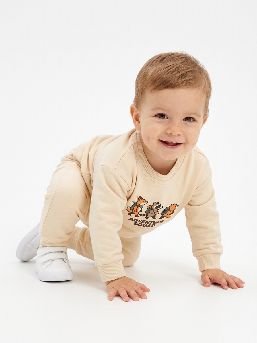 Pamuklu Sırt Figürlü Smile Detaylı Erkek Bebek 2li Takım - Görsel 2