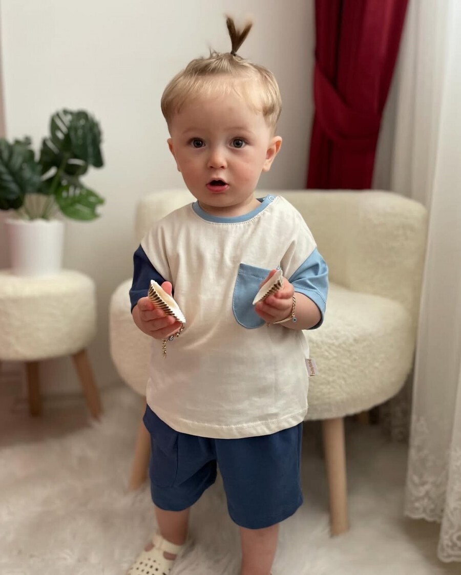 Cep Detaylı Yazlık 2li  Erkek Bebek Şortlu  Takım