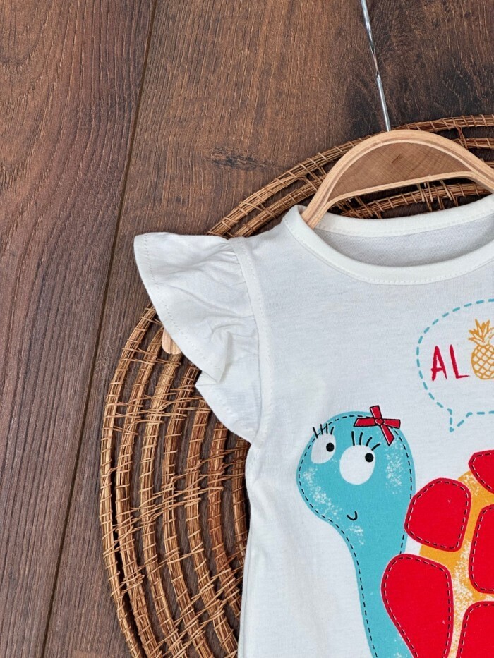 Yazlık Pamuklu Kaplumbağa Desenli Kız Bebek 2li Takım