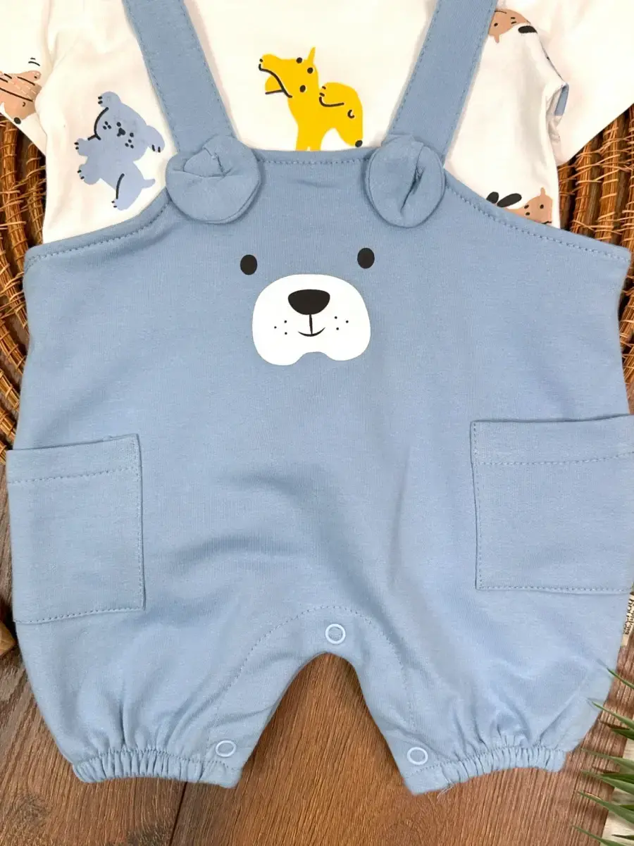 Slopet Tulum Kulaklı Çıtçıtlı Badili Cep Detaylı 3lü Erkek Bebek Takım - Görsel 6