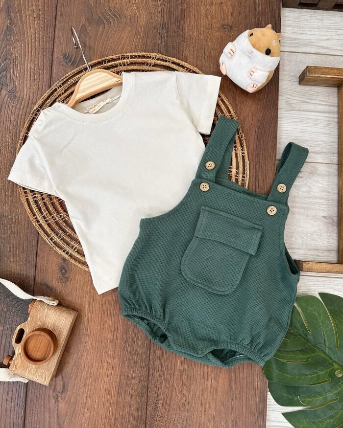 Çıtçıtlı Body Zıbın Pamuklu Cepli 2li Günlük Erkek Bebek Salopet Tulum - Görsel 2