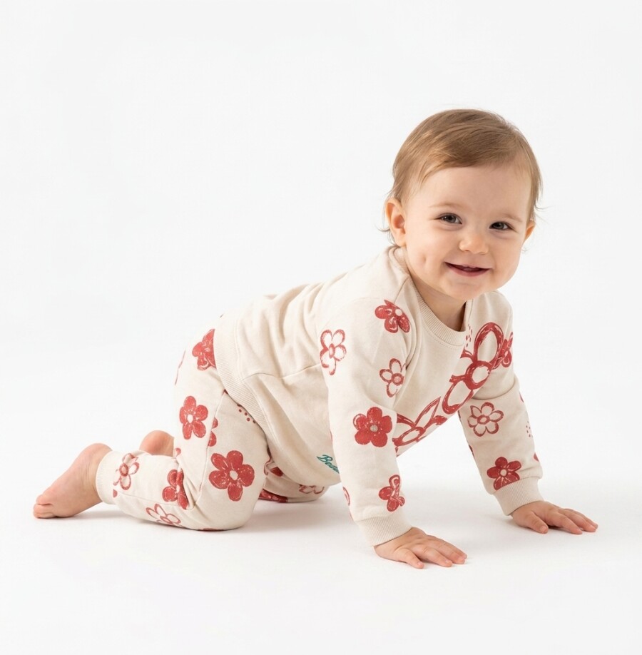 Organik Çiçek Desenli Kız Bebek Pijama 2li Takım - Görsel 2