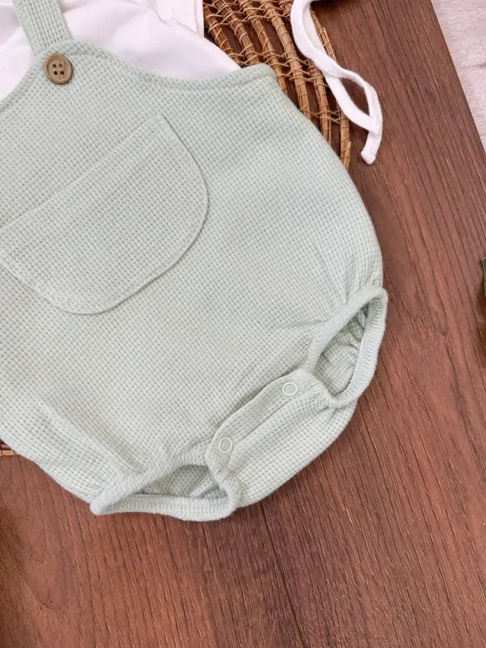 Çıçıtlı Zıbın ve Body Şapkalı Pamuklu Cepli 3lü Günlük Kız Çocuk Salopet Tulum