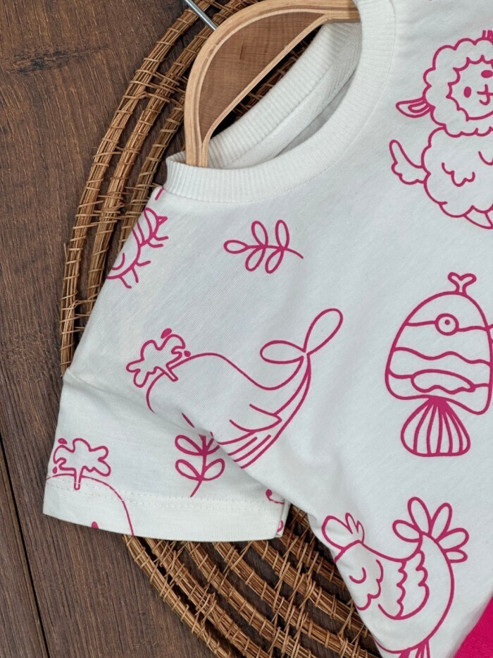 Yazlık Pamuklu Balık Desenli Kısa Kollu Kiz Bebek 2li Takım