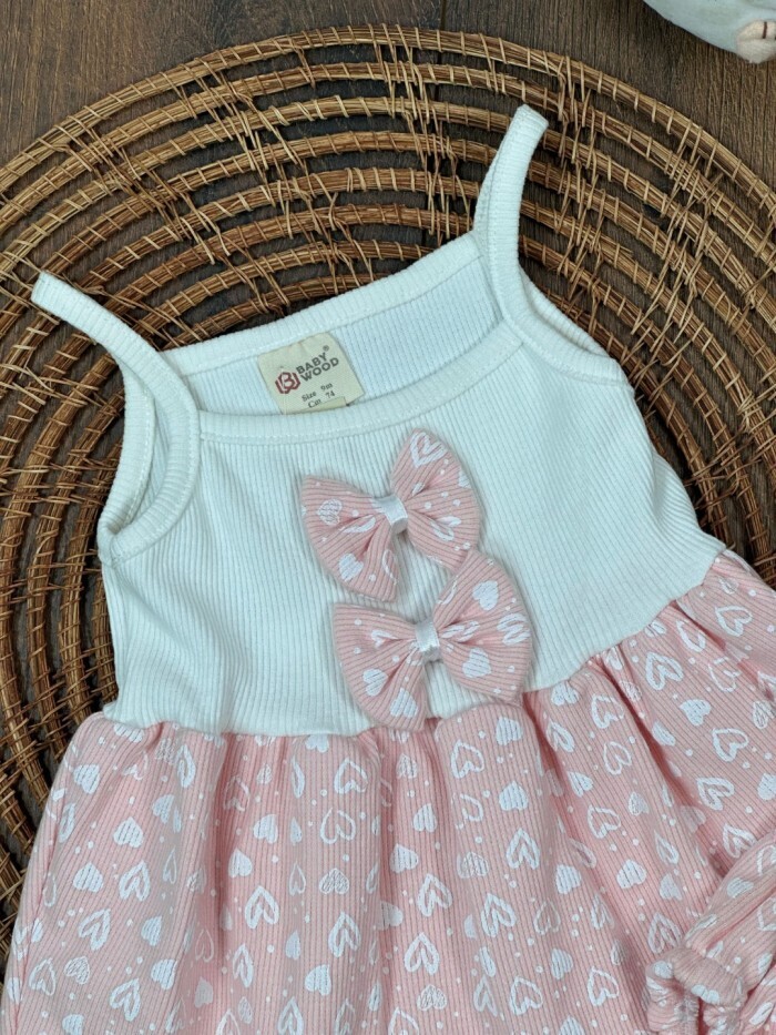 Yazlık Pamuklu Kalpli Askılı Kız Bebek 2li Takım - Görsel 3