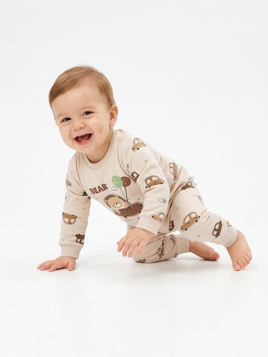 Pamuklu Yumuşak Dokulu Erkek Bebek Pijama Takımı - Görsel 3
