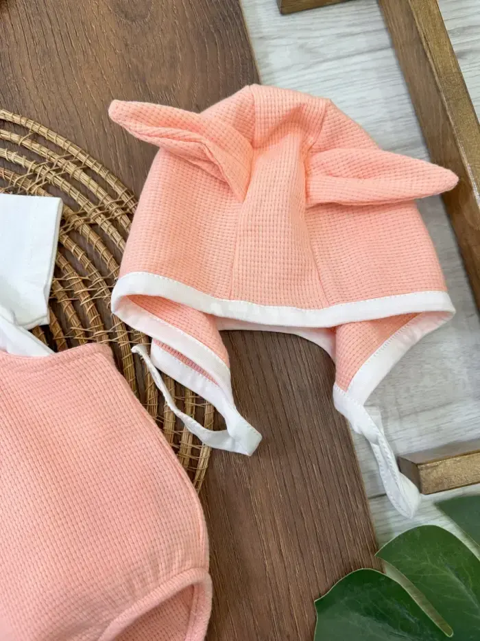 Çıçıtlı Zıbın ve Body Şapkalı Pamuklu Cepli 3lü Günlük Kız Çocuk Salopet Tulum - Görsel 2