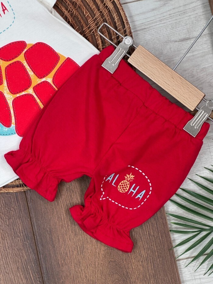 Yazlık Pamuklu Kaplumbağa Desenli Kız Bebek 2li Takım