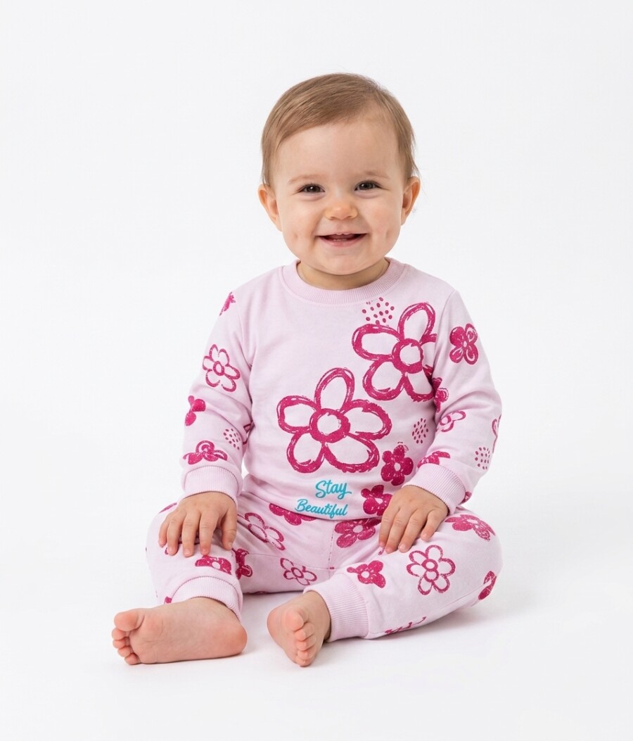 Organik Çiçek Desenli Kız Bebek Pijama 2li Takım - Görsel 3