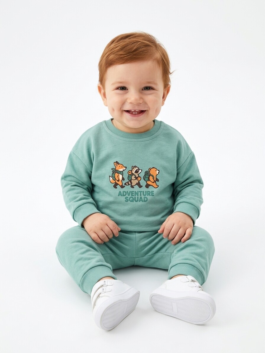 Pamuklu Sırt Figürlü Smile Detaylı Erkek Bebek 2li Takım - Görsel 6