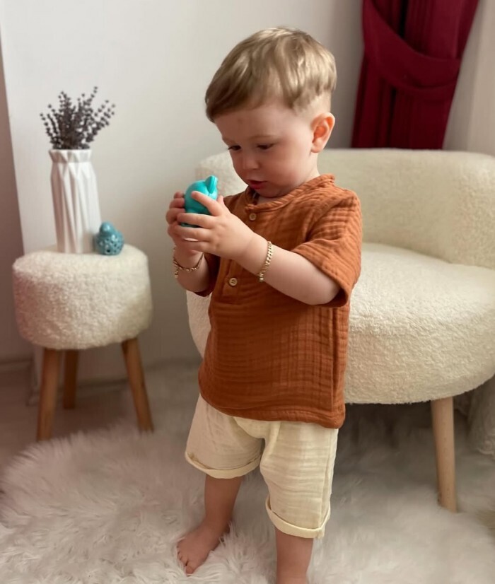 Organik Pamuklu Müslin Kumaş Erkek Bebek 2li Takım