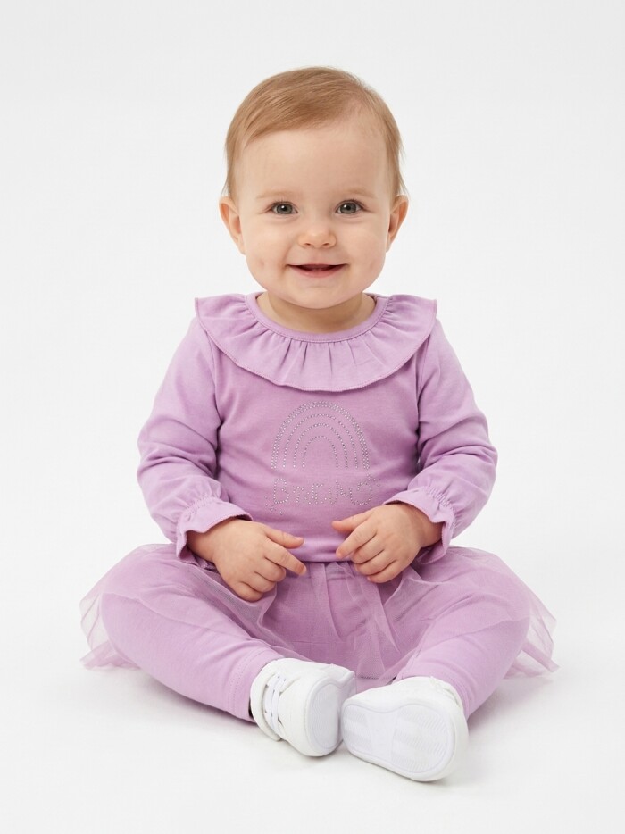 Pamuklu Tül Detaylı  2li Kız Bebek Takım
