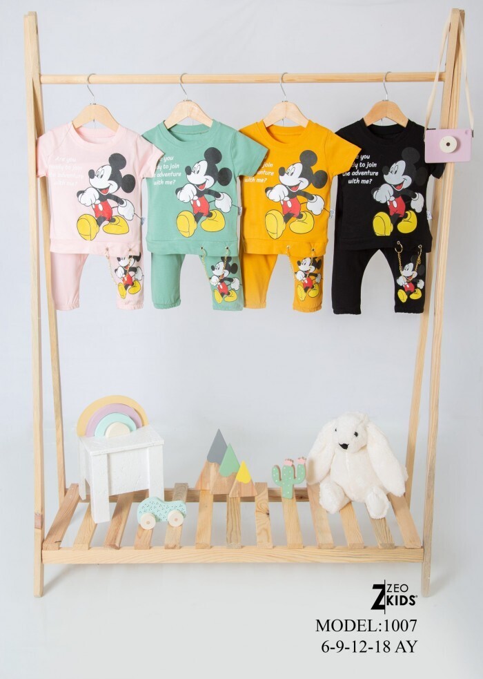 UZUN KOLLU, LASTİKLİ PAÇA, PAMUKLU,MİCKEY DESENLİ, YAZLIK KIZ ÇOCUK & BEBEK TAKIM