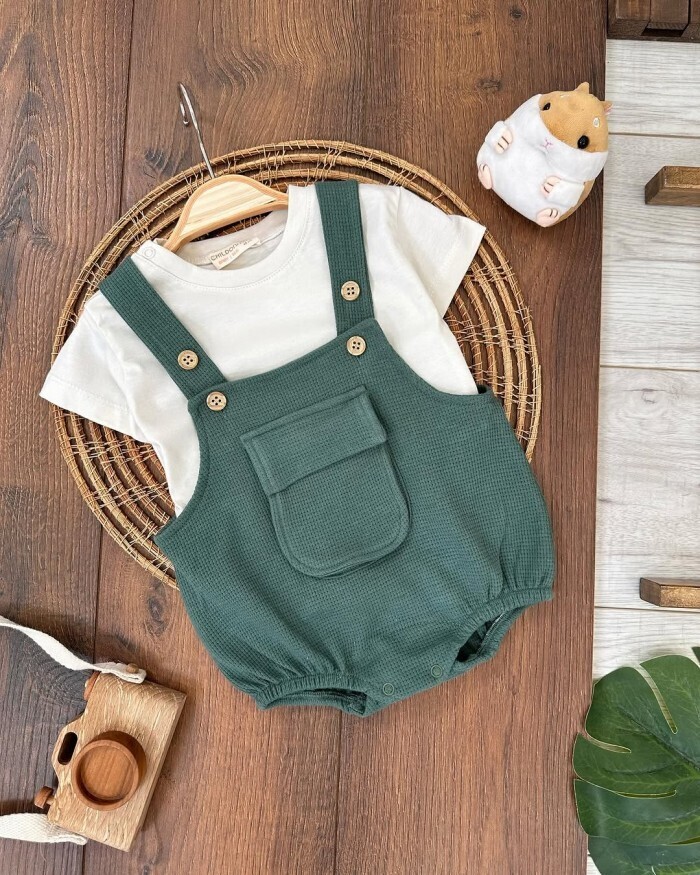 Çıtçıtlı Body Zıbın Pamuklu Cepli 2li Günlük Erkek Bebek Salopet Tulum