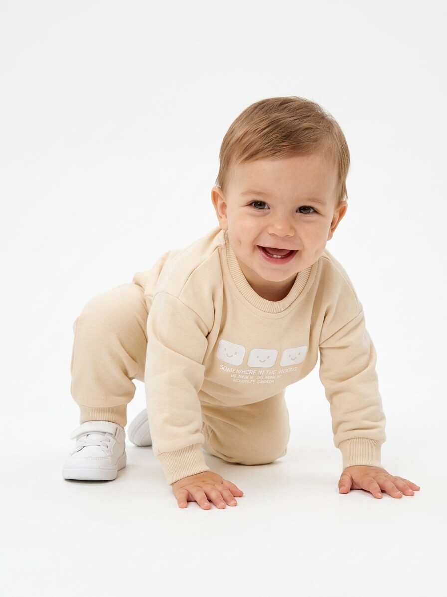 Pamuklu Sırt Figürlü Smile Detaylı Erkek Bebek 2li Takım - Görsel 6