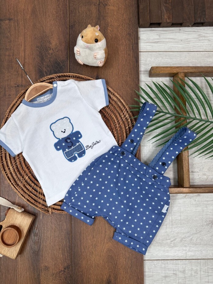 Yazlık Omuzdan Çıtçıtlı Salopet Tulum 2li Badili Erkek Bebek Takım - Görsel 4