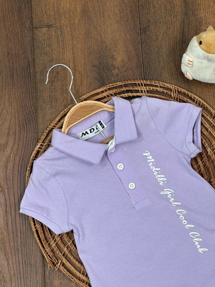 Yazlık Pamuklu Çiçek Desenli Polo Yaka Kız Çocuk Elbise - Detay Görseli 2
