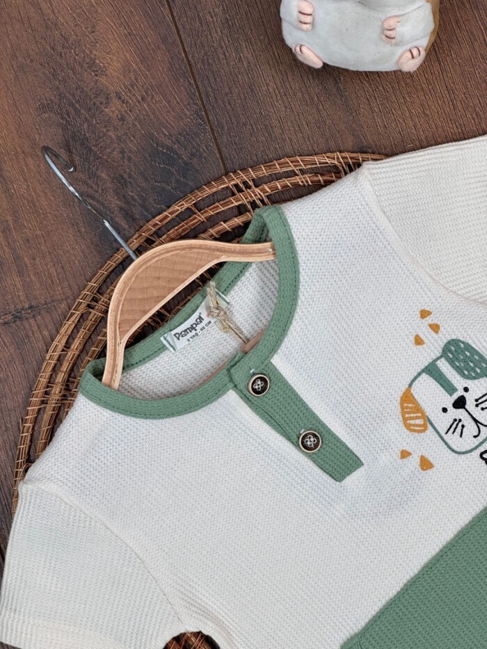 Pamuklu Hayvan Desenli Erkek Çocuk 2li Takım