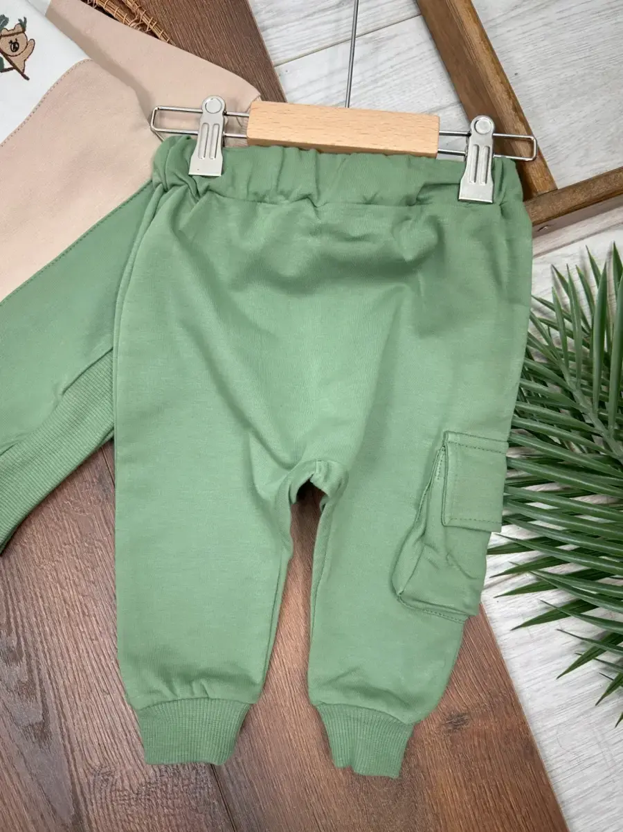 Yüksek Kalite Pamuk Fermuarlı Animal Detaylı Cepli 2li Erkek Bebek Takım