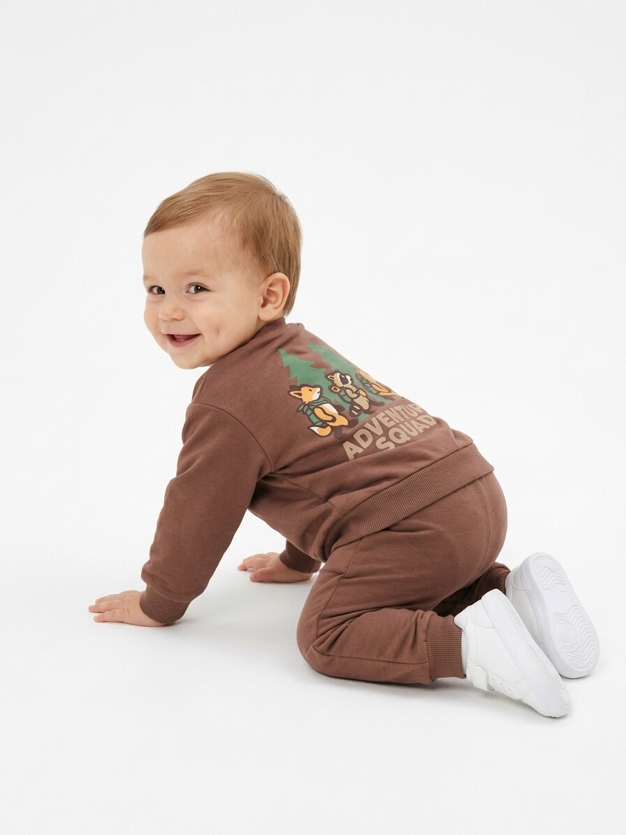 Pamuklu Sırt Figürlü Smile Detaylı Erkek Bebek 2li Takım - Görsel 2
