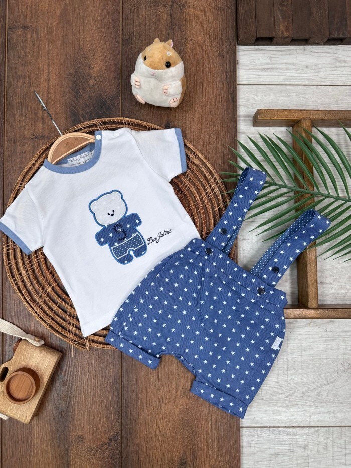 Yazlık Omuzdan Çıtçıtlı Salopet Tulum 2li Badili Erkek Bebek Takım - Görsel 3
