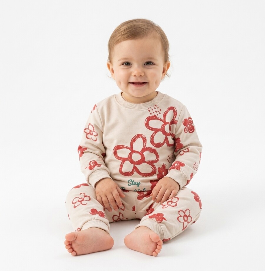 Organik Çiçek Desenli Kız Bebek Pijama 2li Takım - Görsel 3