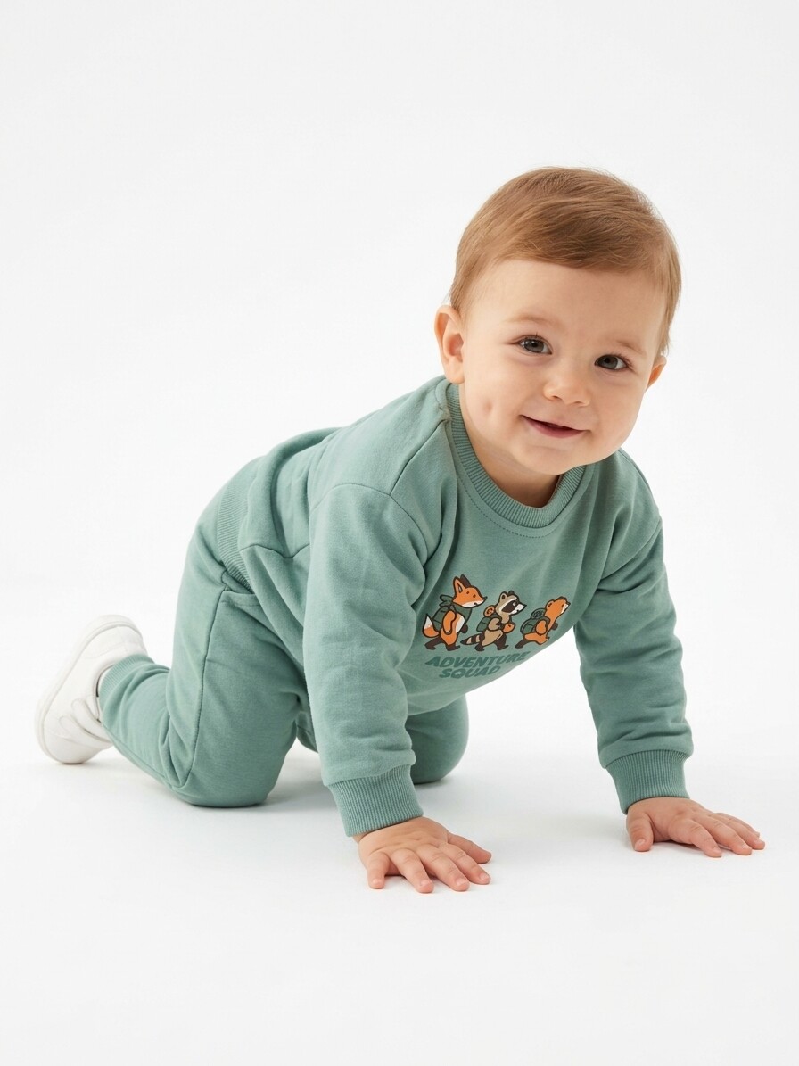 Pamuklu Sırt Figürlü Smile Detaylı Erkek Bebek 2li Takım - Görsel 5