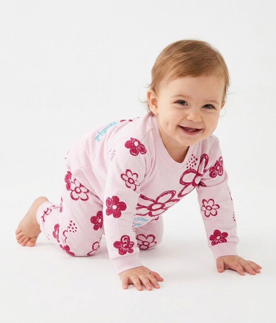 Organik Çiçek Desenli Kız Bebek Pijama 2li Takım - Görsel 2
