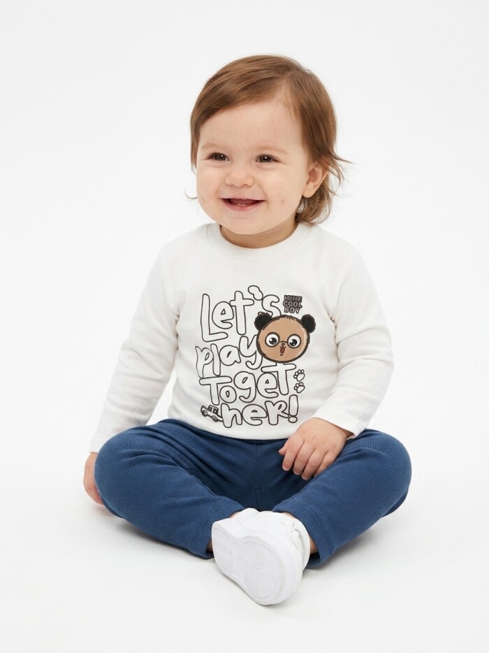 Pamuklu Ayıcık Detaylı Pijama 2li Kız Bebek Takım Varyantı