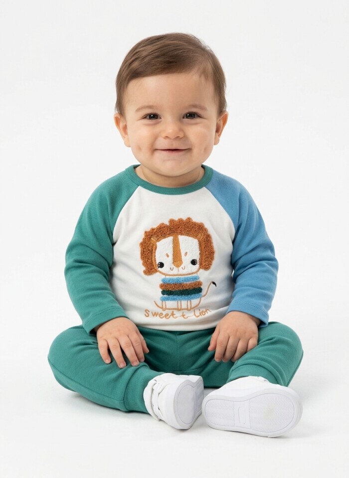 Pamuklu Animals Desenli 2li Erkek Bebek Takım