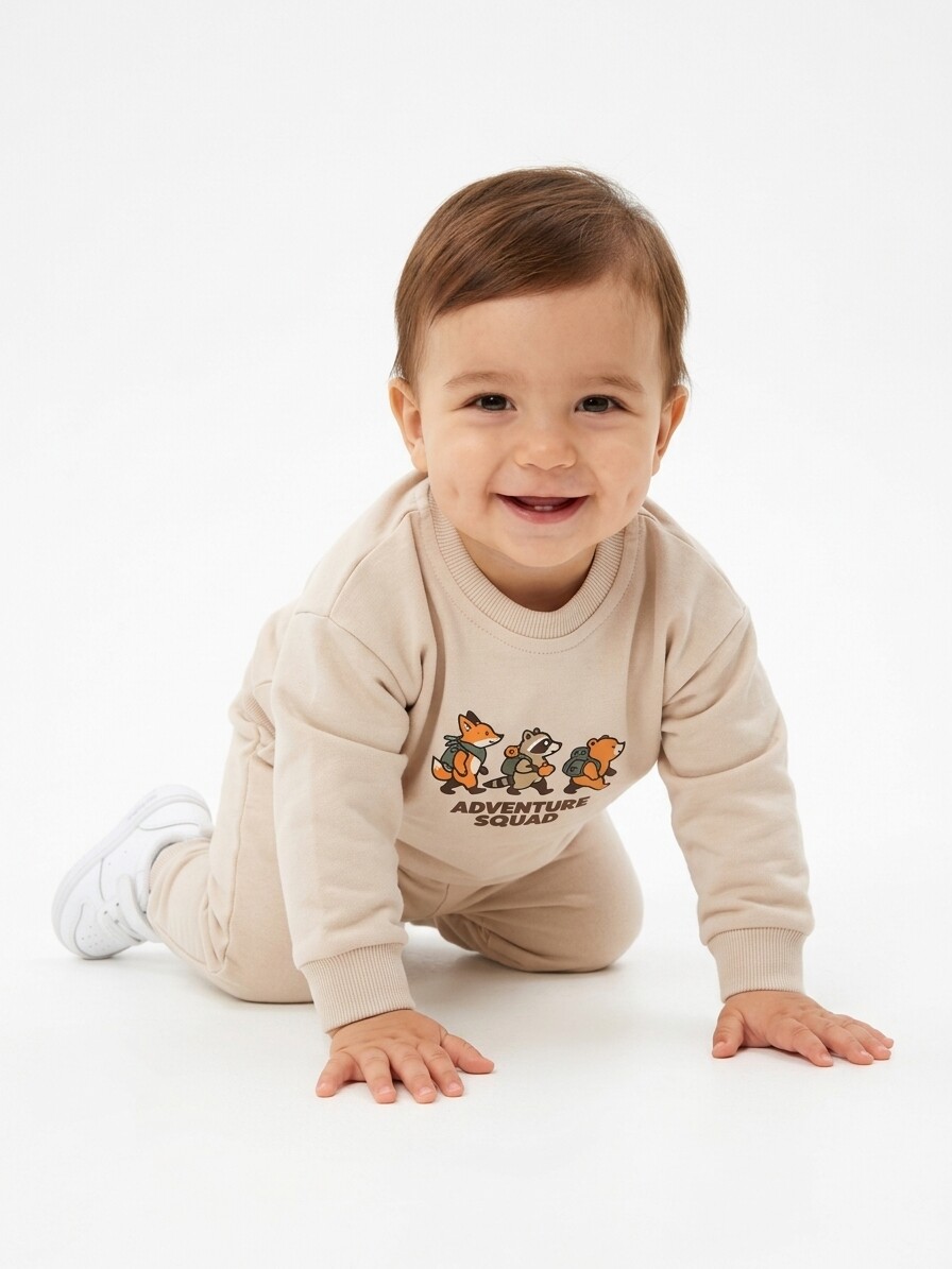Pamuklu Sırt Figürlü Smile Detaylı Erkek Bebek 2li Takım - Görsel 3