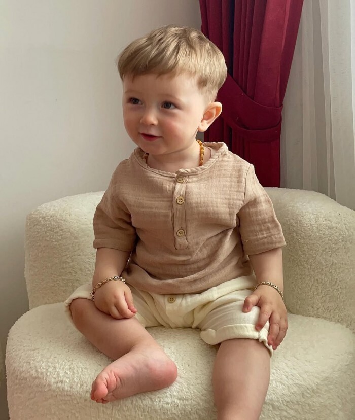 Organik Pamuklu Müslin Kumaş Erkek Bebek 2li Takım