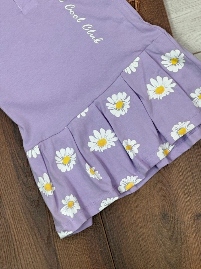 Yazlık Pamuklu Çiçek Desenli Polo Yaka Kız Çocuk Elbise - Detay Görseli 3