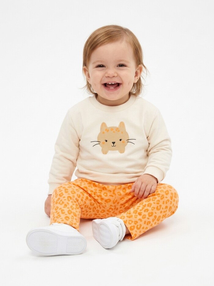 Pamuklu Kedi Desenli 2li Kız Bebek  Takım