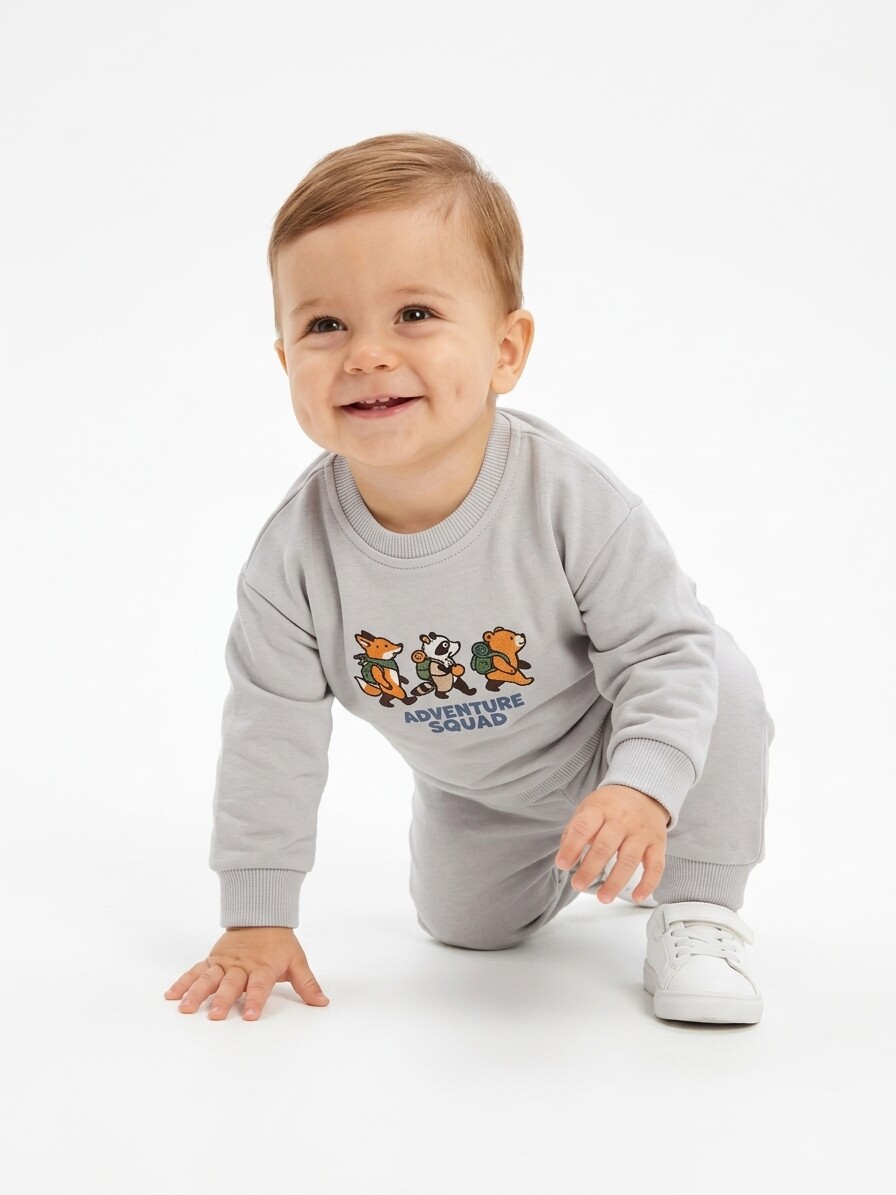 Pamuklu Sırt Figürlü Smile Detaylı Erkek Bebek 2li Takım - Görsel 4