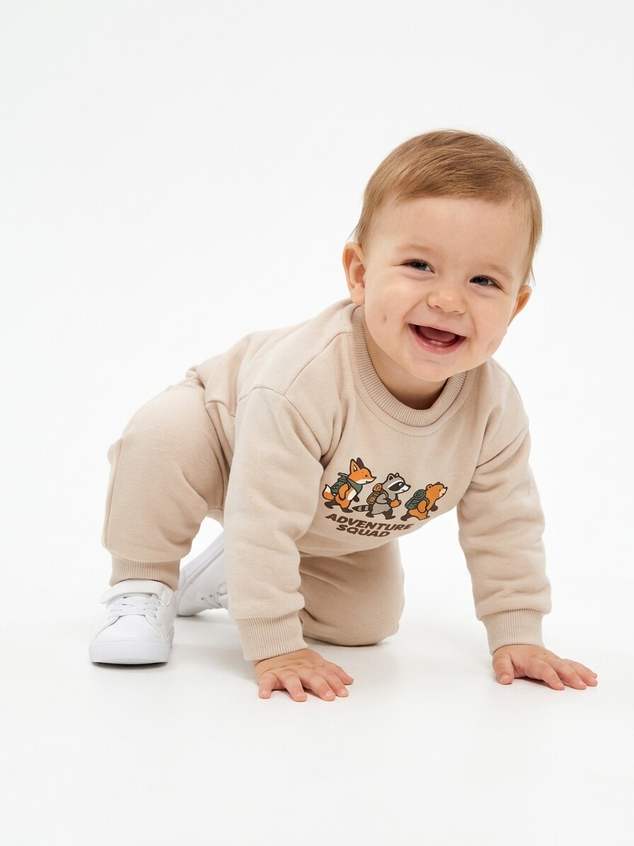 Pamuklu Sırt Figürlü Smile Detaylı Erkek Bebek 2li Takım - Görsel 6
