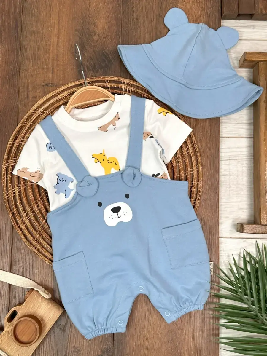 Slopet Tulum Kulaklı Çıtçıtlı Badili Cep Detaylı 3lü Erkek Bebek Takım - Görsel 4