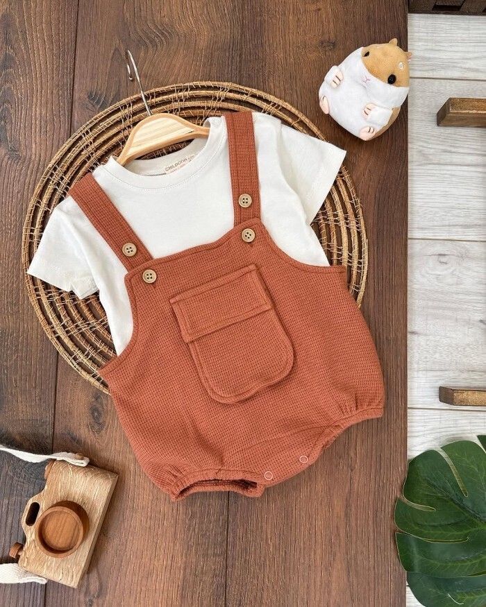 Çıtçıtlı Body Zıbın Pamuklu Cepli 2li Günlük Erkek Bebek Salopet Tulum