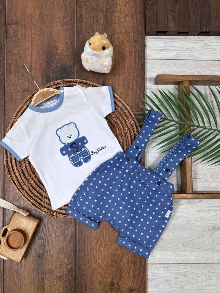 Yazlık Omuzdan Çıtçıtlı Salopet Tulum 2li Badili Erkek Bebek Takım - Görsel 5