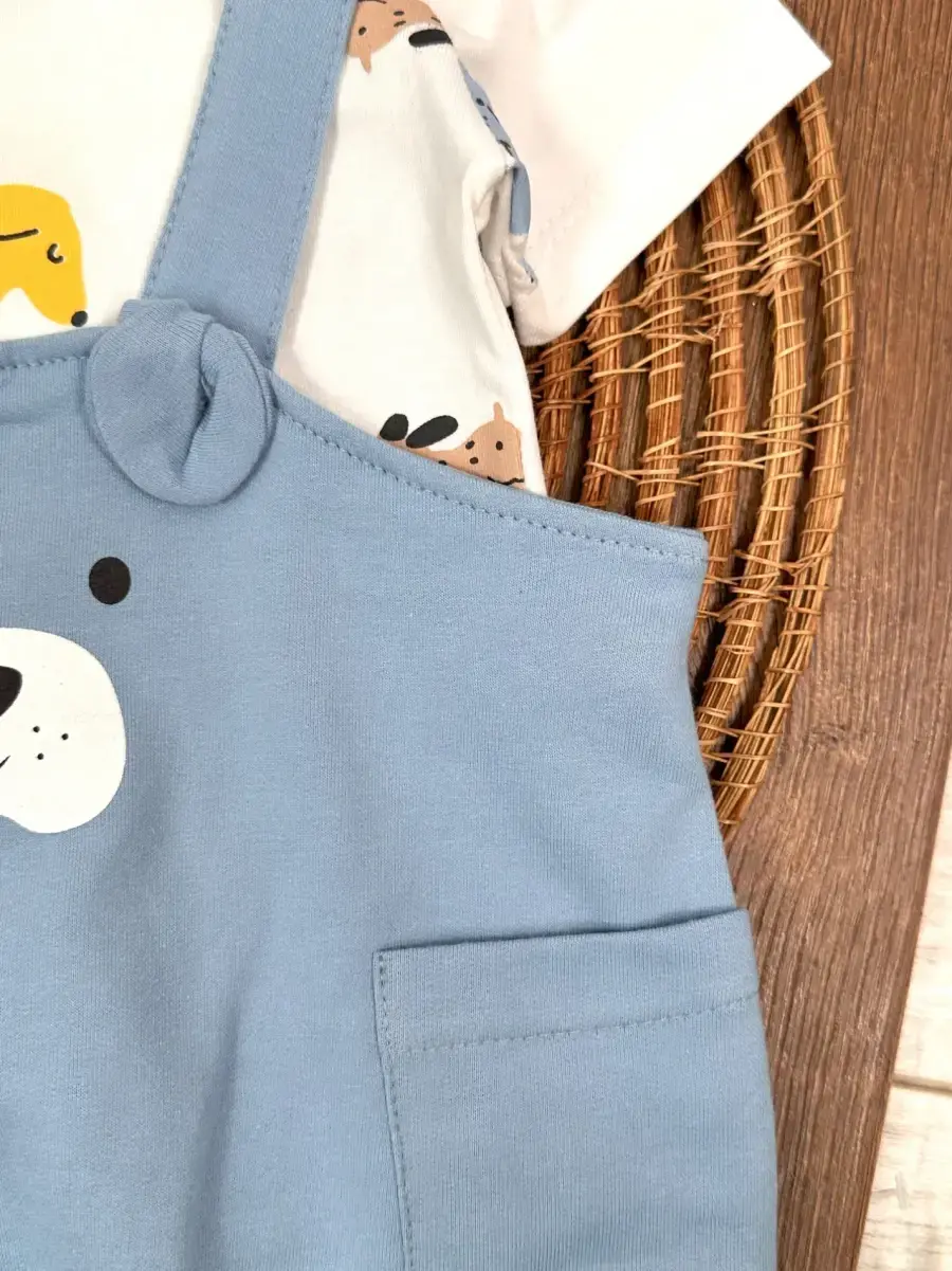 Slopet Tulum Kulaklı Çıtçıtlı Badili Cep Detaylı 3lü Erkek Bebek Takım - Görsel 2