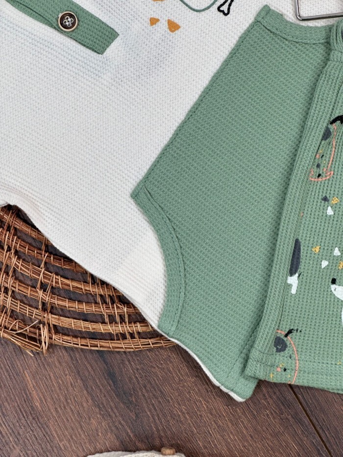 Pamuklu Hayvan Desenli Erkek Çocuk 2li Takım