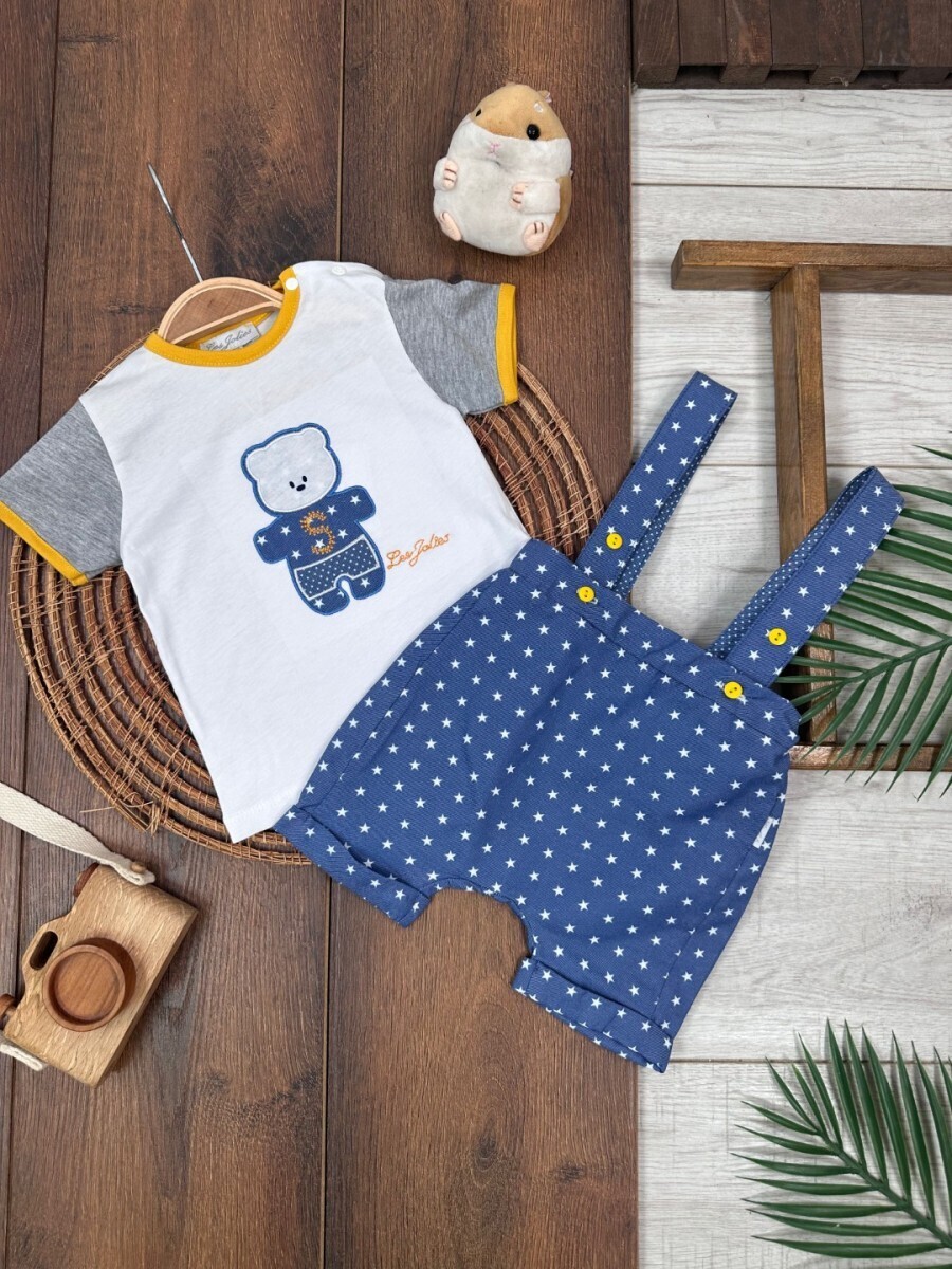 Yazlık Omuzdan Çıtçıtlı Salopet Tulum 2li Badili Erkek Bebek Takım - Görsel 3
