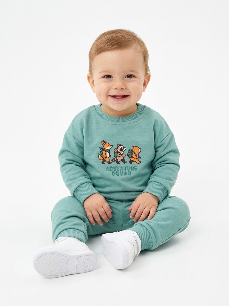 Pamuklu Sırt Figürlü Smile Detaylı Erkek Bebek 2li Takım - Görsel 4