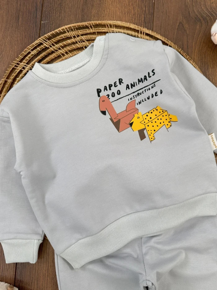 Pamuklu Omuzdan Çıtçıtlı Dinazor Detaylı 2li Erkek Bebek Takım - Detay Görseli 4