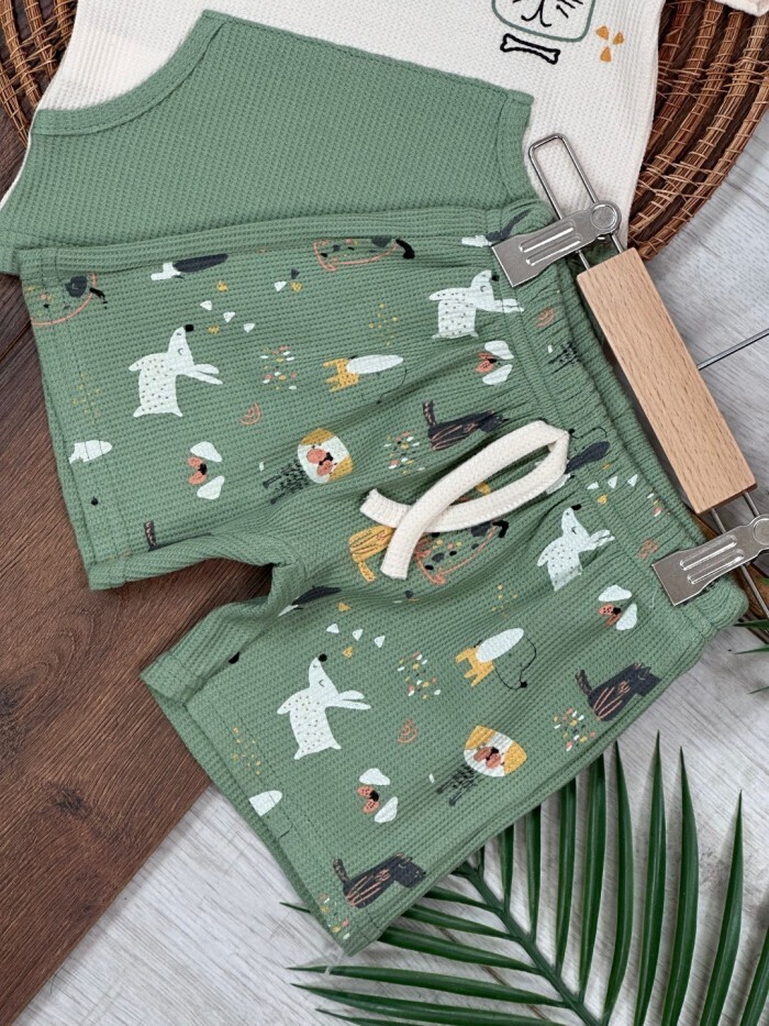 Pamuklu Hayvan Desenli Erkek Çocuk 2li Takım